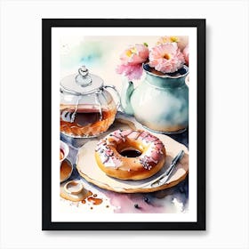 Donuts And Tea, Tablescape Cute Neon 1 Art Print