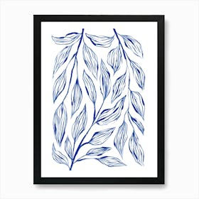 Blue Ink Grass 1 Art Print