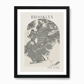 Brooklyn New York Boho Minimal Arch Full Beige Color Street Map 1 Art Print