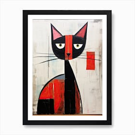 Cubist Chronicles: Minimalist Cat Impressions Art Print