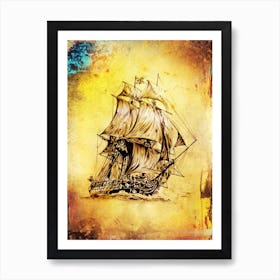 Boat Sea Art Illustration In A Painting Style 09 Art Print