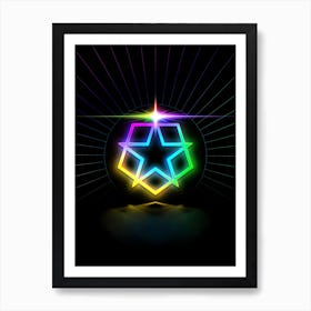 Neon Geometric Glyph in Candy Blue and Pink with Rainbow Sparkle on Black n.0374 Art Print