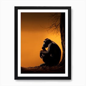 Thinker Monkey Silhouette Photography 1 Art Print