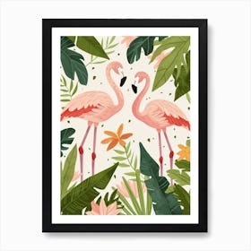 Lesser Flamingo And Heliconia Minimalist Illustration 3 Art Print