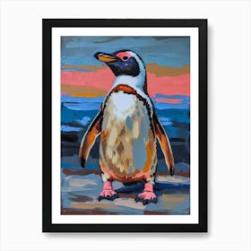 Galapagos Penguin Half Moon Island Colour Block Painting 3 Art Print