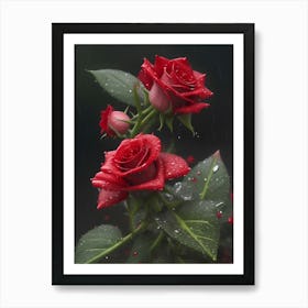 Red Roses At Rainy With Water Droplets Vertical Composition Art Print