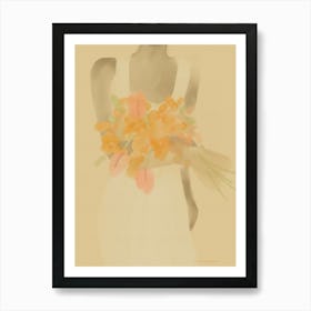 Girl With An Orange Flower Bouquet Art Print