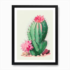 Easter Cactus Retro Drawing Art Print