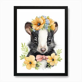 Baby Skunk Flower Crown Bowties Woodland Animal Nursery Decor (18) Art Print