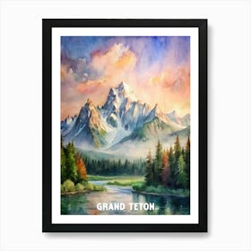 Grand Teton National Park Watercolor Painting Art Print