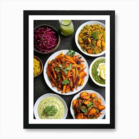 Assorted Indian Dishes Showcasing Freshness And Health Including A Vibrant Salad Of Julienned Carro (1) Art Print