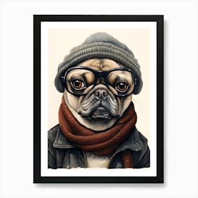 Pug Dog Wearing Glasses Art Print