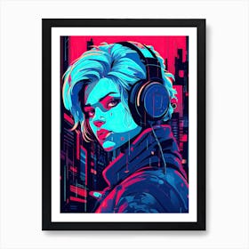 Girl With Headphones 4 Art Print