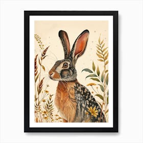 English Spot Blockprint Rabbit Illustration 1 Art Print