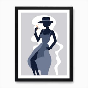Silhouette Of A Woman Smoking A Cigarette Art Print