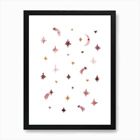 Moon and Stars , Astrology , Hand-painted Art print Art Print