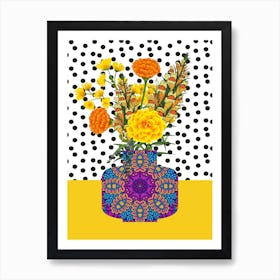 Marigolds in Patterned Vase Art Print