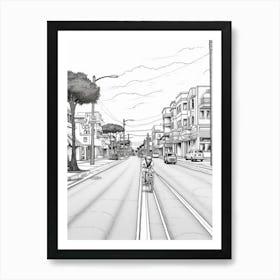 View Of California, Usa Line Art Black And White 4 Art Print