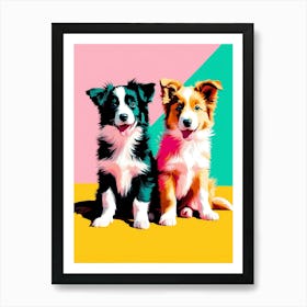 'Border Collie Pups' , This Contemporary art brings POP Art and Flat Vector Art Together, Colorful, Home Decor, Kids Room Decor, Animal Art, Puppy Bank - 30th Art Print
