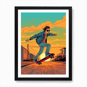 Skateboarding In Athens, Greece Comic Style 1 Art Print