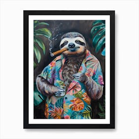 Animal Party: Crumpled Cute Critters with Cocktails and Cigars Sloth 2 Art Print