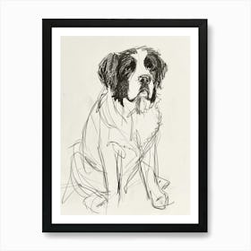 St Bernard Dog Charcoal Line 3 Art Print