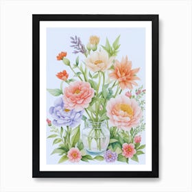 Watercolor Flowers In A Vase 5 Art Print