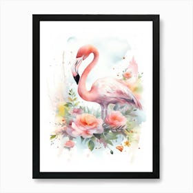 Floral Baby Pink Flamingo Watercolour 4 Art Print