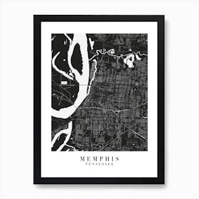 Memphis Tennessee Minimal Black Mono Street Map  Art Print