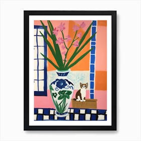 A Painting Of A Still Life Of A Gladioli With A Cat In The Style Of Matisse 1 Art Print