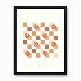 Boho Brown Daisy Checkerboard Art Print