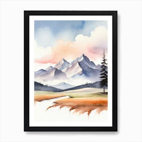 Tranquil Mountains In Minimalist Watercolor Vertical Composition 34 Art Print