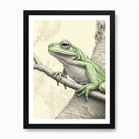 Green Tree Frog Vintage Botanical 1 Art Print