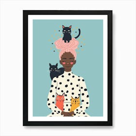 Cat Lady With Cats Art Print