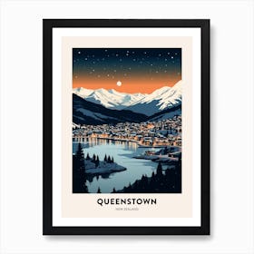 Winter Night  Travel Poster Queenstown New Zealand 2 Art Print