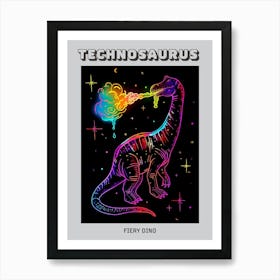 Neon Dinosaur Breathing Rainbow Fire Poster Art Print