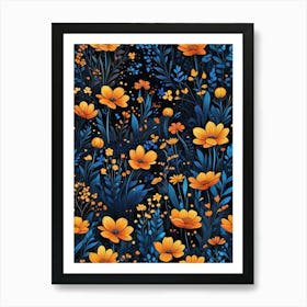 Floral Night Garden Scene (7) Art Print