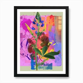 Bluebonnet 4 Neon Flower Collage Art Print