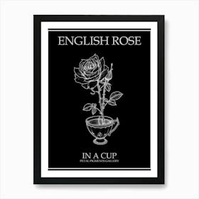 English Rose In A Cup Line Drawing 1 Poster Inverted Art Print