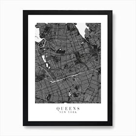 Queens New York Minimal Black Mono Street Map  Art Print
