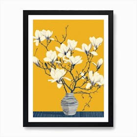 Magnolia Flowers On A Table   Contemporary Illustration 4 Art Print