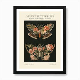 Velvet Butterflies Collection Dark Butterflies William Morris Style 5 Art Print