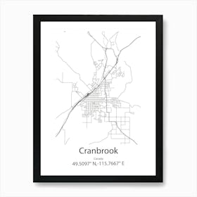 Cranbrook,Canada Minimalist Map Art Print