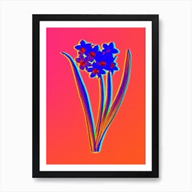 Neon Narcissus Easter Flower Botanical in Hot Pink and Electric Blue n.0482 Art Print