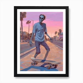 Skateboarding In Miami, United States Drawing 8 Art Print