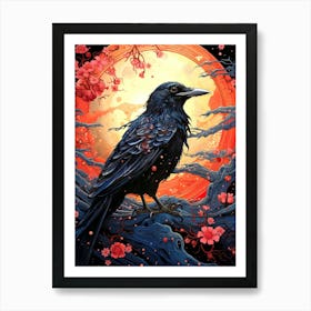 Crow In Cherry Blossoms 1 Art Print