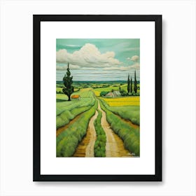 Green plains, distant hills, country houses,renewal and hope,life,spring acrylic colors.6 Art Print