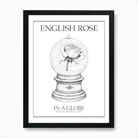 English Rose In A Globe Line Drawing 3 Poster Art Print