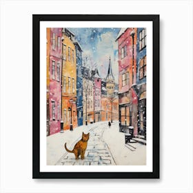 Cat In The Streets Of Prague   Czech Republic With Snow 4 Art Print