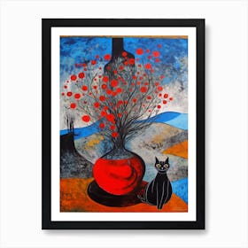 Heather With A Cat 2 Surreal Joan Miro Style  Art Print